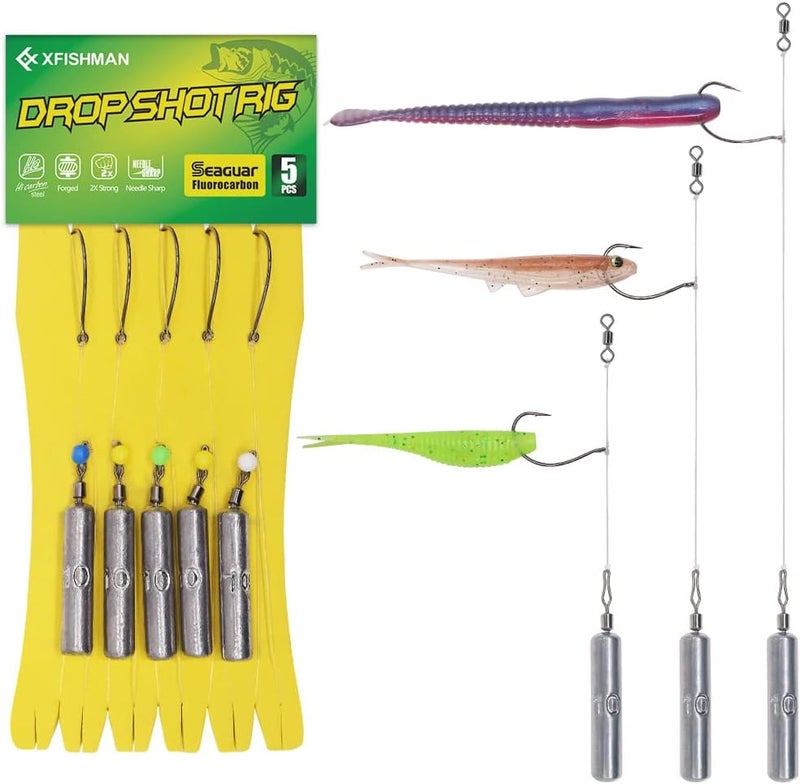 XFISHMAN Drop Shot Rigs for Bass Fishing Ready Rig with Hooks and Sinker Weights - Image 1
